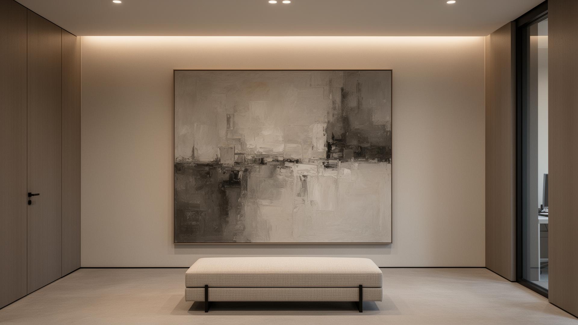 A large work placed in a quiet office interior