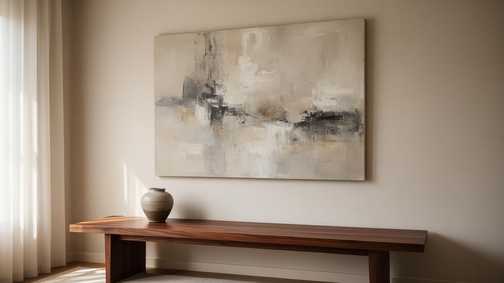 A painting placed in a sunlit living room